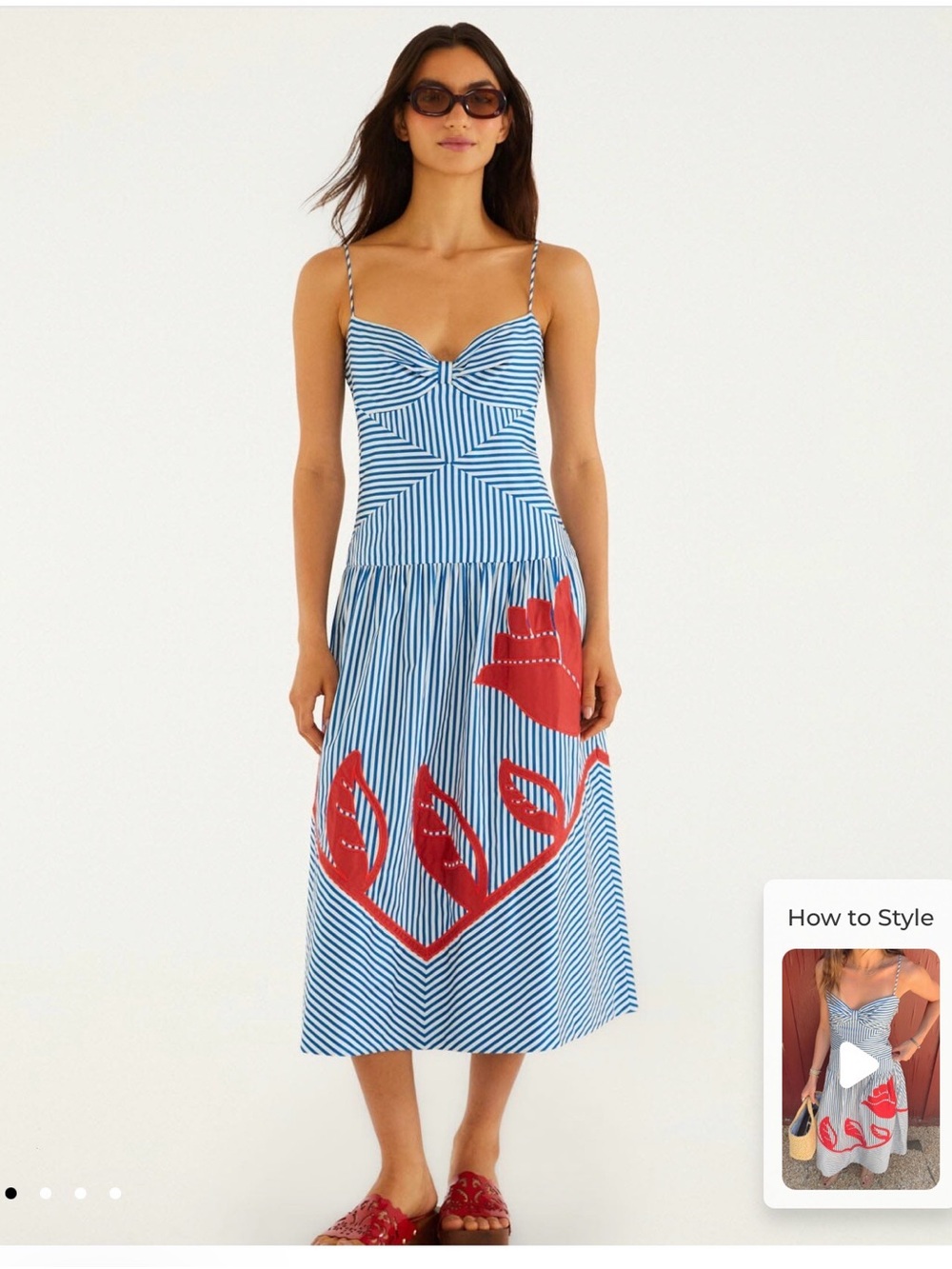 Farm Rio Blue Sky Stripes Sleeveless Midi Dress Size XS